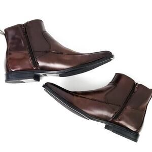 Stacy Adams Leather Boots Dark Brown 7.5 Chukka Side Zip Men Shoes Career Casual